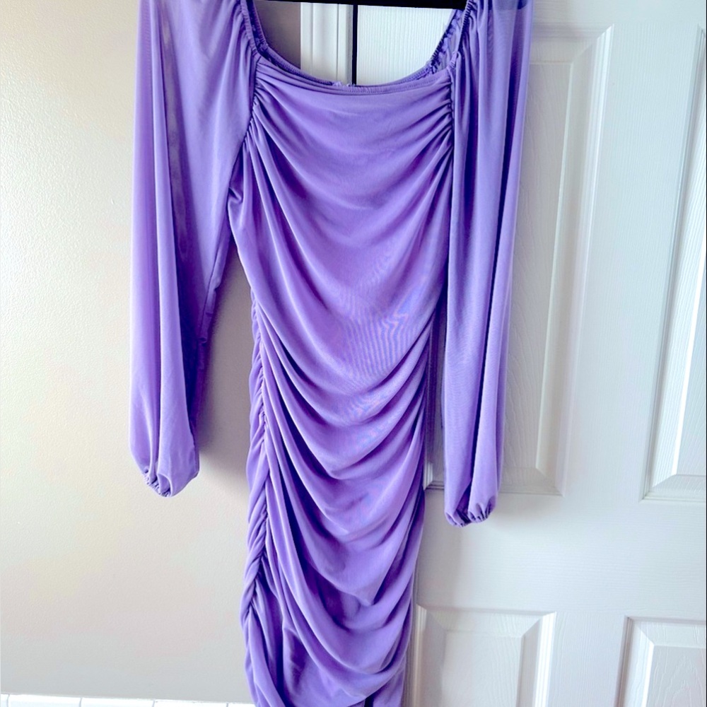 COPY - Chic Lavender Midi Dress with Sheer Sleeves